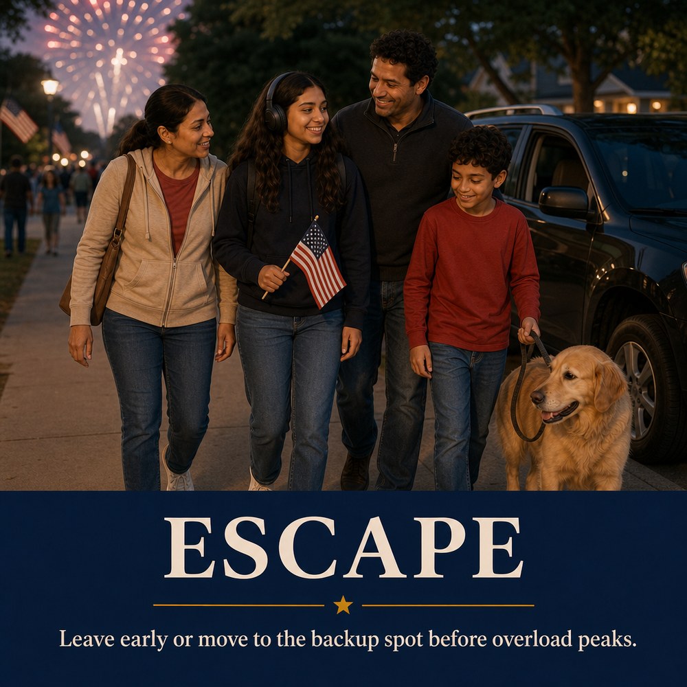 Escape: leave early or move to the backup spot before overload peaks.