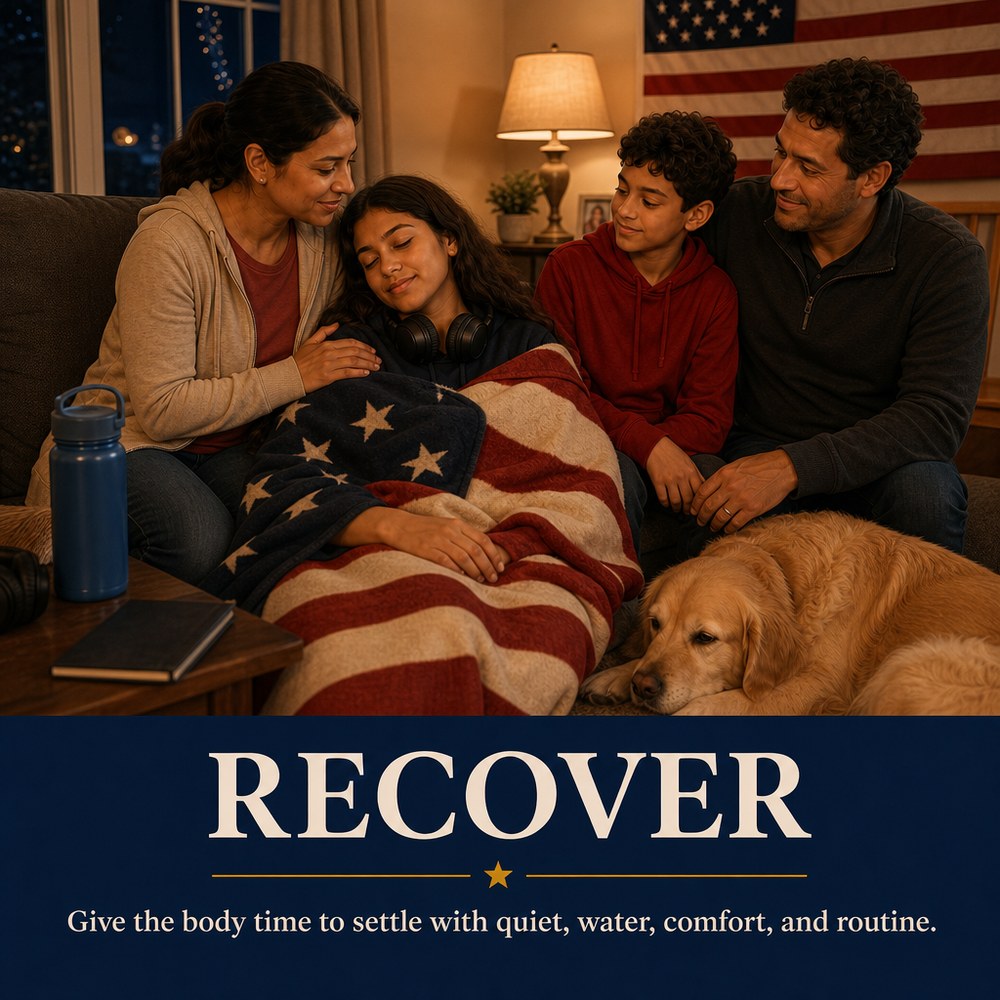 Recover: give the body time to settle with quiet, water, comfort, and routine.