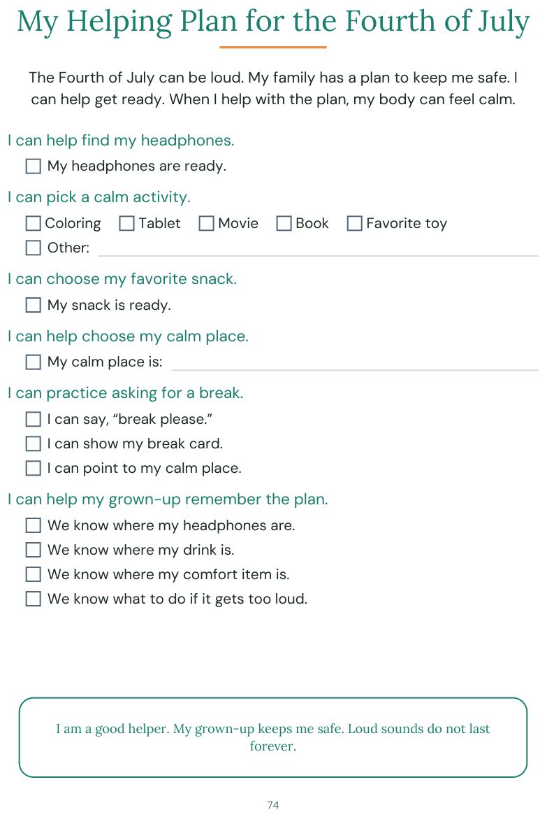My Helping Plan for the Fourth of July, a fill-in plan for the person