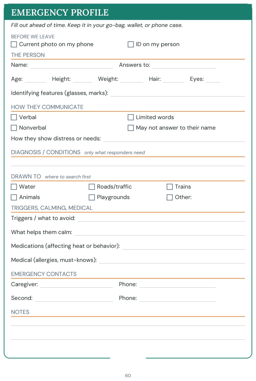 Emergency Profile printable card