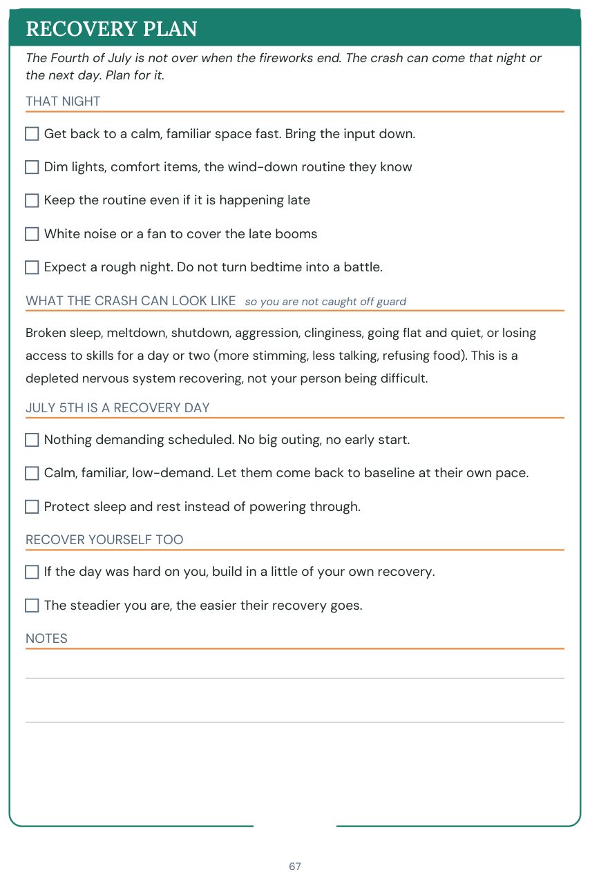 Recovery Plan printable card