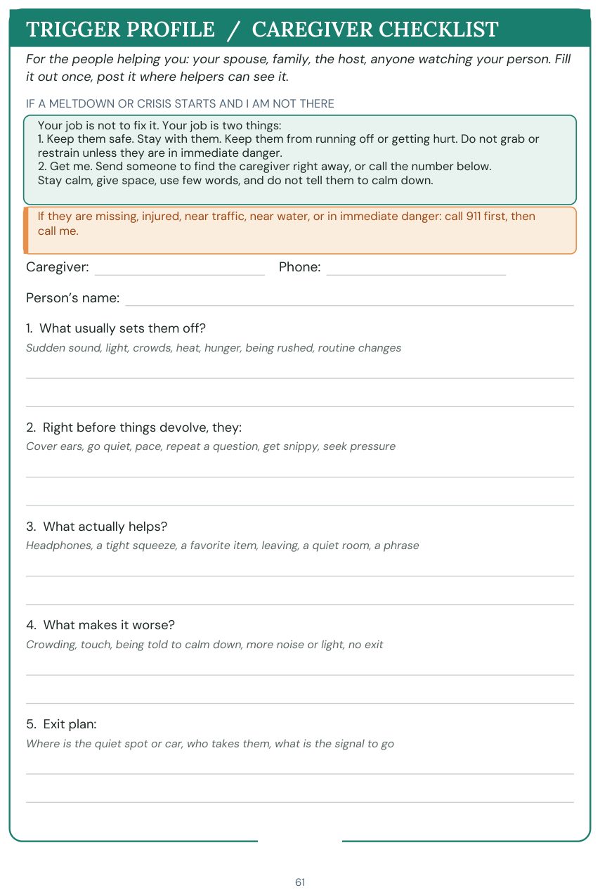 Trigger Profile and Caregiver Checklist printable card